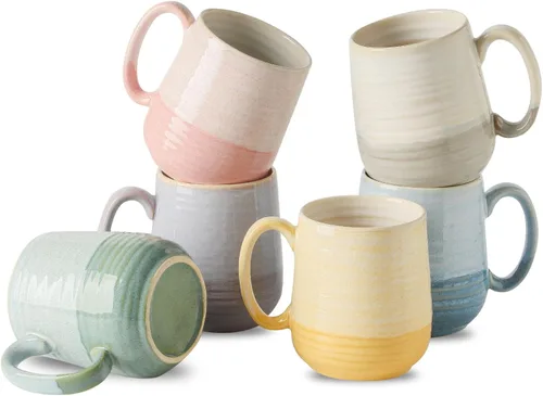Miniatura 18 de Juego de 4 Tazas de Café de HASENSE, Tazas de Cerámica de 12 Oz con Mango Grande, Juego de Tazas Rústicas Coloridas para Café, Té, Coco, Café