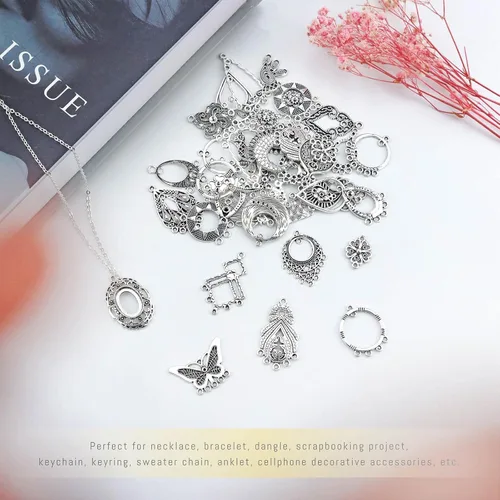 Miniatura 6 de JIALEEY Juego de aretes de plata tibetana envejecida, aretes de araña, kit de fabricación de joyas para aretes y colgantes de dijes, paquete surtido