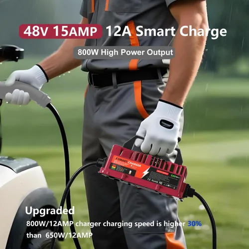 Miniatura 2 de Cargador de batería para carrito de golf de 48 V y 15 amperios para Yamaha G29 con enchufe de hoja de 3 pines mejorado, cargador inteligente