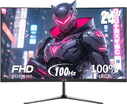 Miniatura 2 de ZZA - Monitor de 24 pulgadas 100HZ, 1080p, monitor de juegos curvo 2800R, VA 120% sRGB, FreeSync, sin marco en tres lados, filtro de luz azul