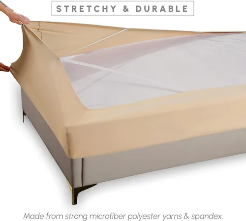 Miniatura 3 de Elegant Comfort Funda de somier, elástica y ajustada, falda de cama de 4 lados, tejido de jersey, alternativa elegante para falda de cama, suave