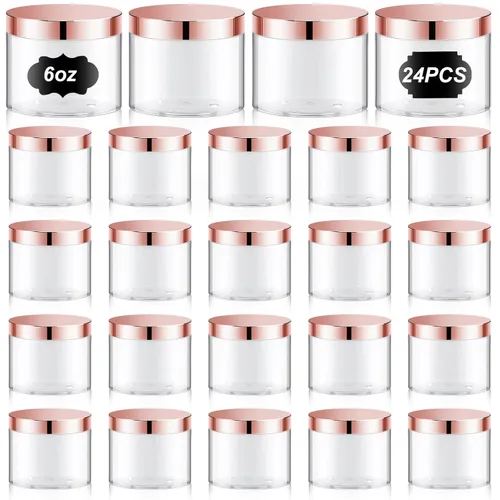 Miniatura 21 de Dandat 24 piezas 8 oz tarro de plástico con tapa y etiqueta recargable, contenedor redondo transparente vacío con muestras cosméticas PET blancas