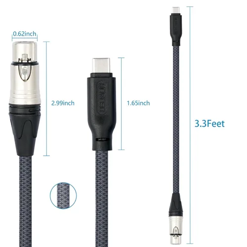 Miniatura 9 de Cable de micrófono XLR hembra de 3.3 pies a USB C, USB C a XLR para micrófono dinámico iPhone 15, iPad, portátil, tableta