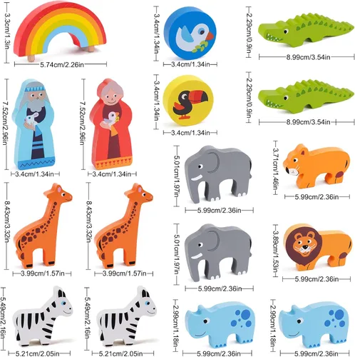 Miniatura 7 de KMTJT Juego de animales de juguete de madera del arca de Noé para niños pequeños, regalos de bautismo para niños de 1, 2, 3, clasificador de formas
