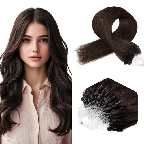 Miniatura 10 de Micro Link - Extensiones de cabello humano Remy virgen con micro anillo, extensiones de cabello humano de 0.02 oz/hebra, 1.76 oz, extensiones de #1
