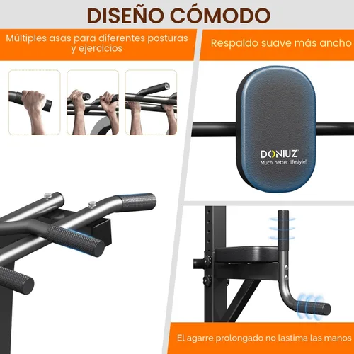 Miniatura 3 de DONIUZ Torre de Potencia Barra de Dominadas y Estación de Fondos, Gimnasio Multifuncional para Casa, Equipo de Entrenamiento de Fuerza, Altura Negro