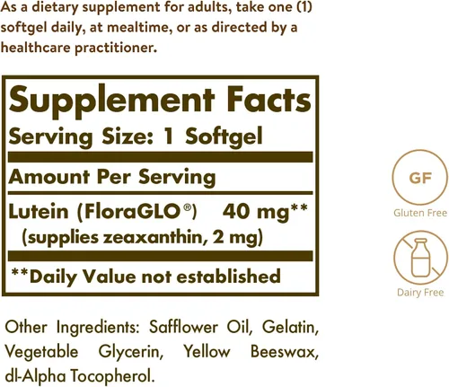Miniatura 2 de Solgar Luteína 40 mg, 30 cápsulas blandas - Apoya la salud ocular - Ayuda a filtrar la luz azul - Contiene luteína FloraGLO - Sin gluten, sin