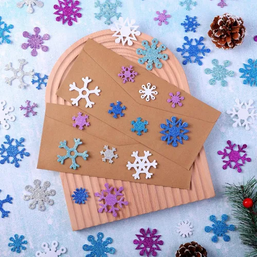 Miniatura 5 de Aneco 500 calcomanías de espuma con purpurina para copos de nieve autoadhesivos, calcomanías de nieve para decoración de Navidad e invierno