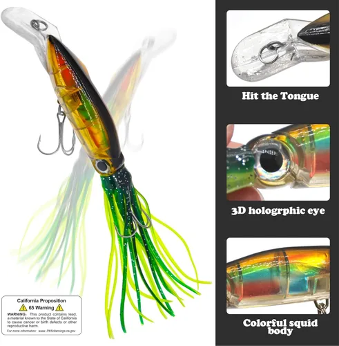 Miniatura 3 de Juego de señuelos de pesca de calamar, señuelos de calamar de pesca, suaves y luminosos, de simulación grande, señuelos artificiales de plástico