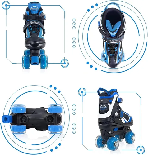 Miniatura 2 de Nattork - Patines de ruedas para niños y niñas, 4 tamaños, patines ajustables con ruedas iluminadas, divertidos patines para niños pequeños, Azul