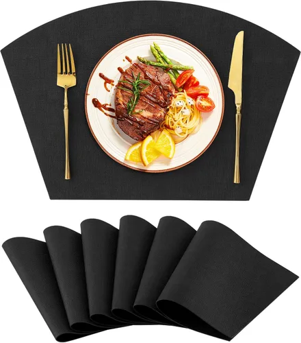 Miniatura 10 de Homaxy Juego de 4 manteles individuales para mesa redonda, lavables en forma de cuña, de piel sintética, lavables, para cocina, cena, para Beige
