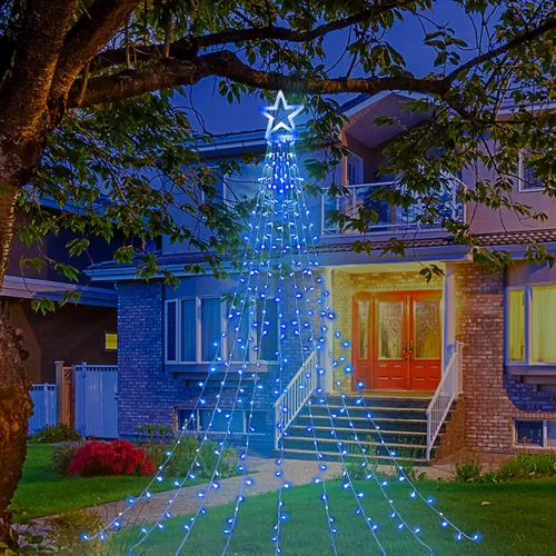 Miniatura 10 de Luces de Cadena de Estrella de Navidad, 320 Luces LED de Cascada para Árbol con Estrella Superior de 13", 8 Modos de Iluminación para Interiores
