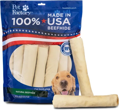 Miniatura 10 de Pet Factory 100% fabricado en Estados Unidos, rollo de piel de res de 12 pulgadas, sabor natural, 1 unidad/1 paquete