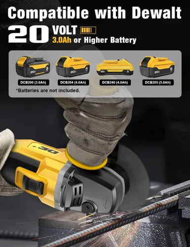 Miniatura 2 de Amoladora angular sin escobillas, para batería DEWALT de 20V, amoladora angular pequeña inalámbrica de 4-1/2" con mango auxiliar, 10 lijas, 2 discos