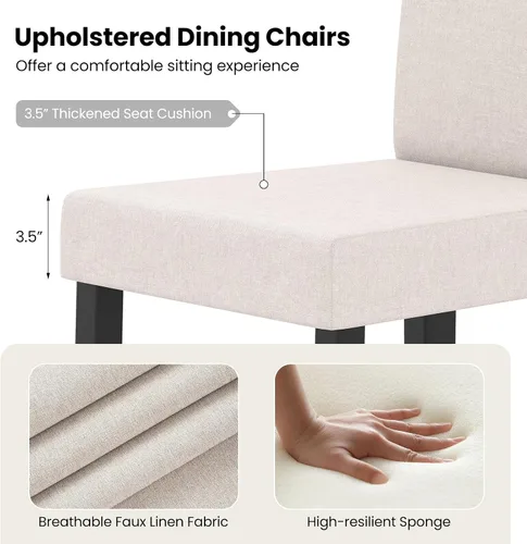 Miniatura 4 de Giantex Juego de 2 sillas de comedor tapizadas, sillas de cocina de tela moderna de mediados de siglo con patas de madera de goma, asiento acolchado