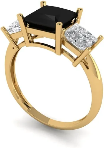 Miniatura 2 de Clara Pucci Solitario de 3 piedras de corte princesa brillante de 2.97 quilates con acento impecable de ónix negro natural VVS1 Anillo moderno