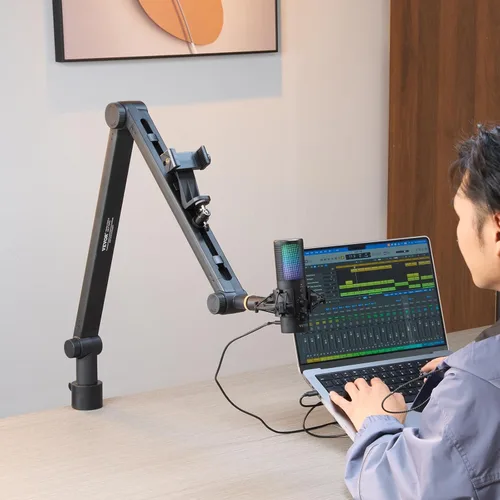 Miniatura 8 de VEVOR Brazo de brazo de micrófono, con abrazadera de montaje de escritorio, soporte de micrófono ajustable con gestión de cables, giratorio de 360°