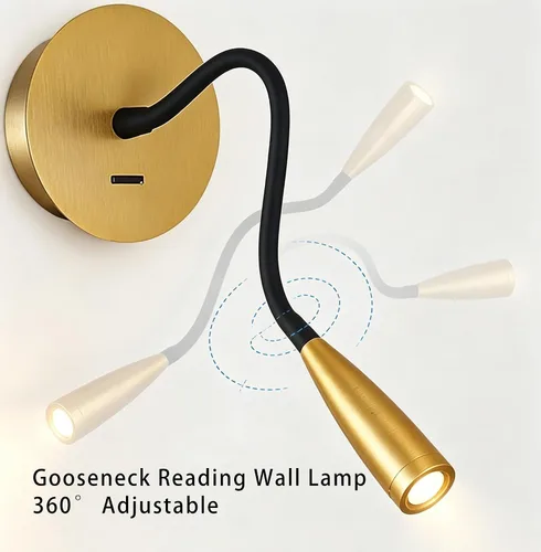 Miniatura 4 de Manguera de cuello de cisne flexible LED para pared, luz de lectura enfocada para dormitorio, lámpara de pared ajustable para cabecero de noche