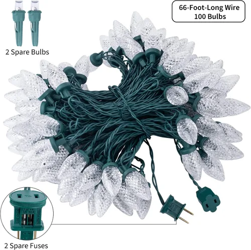 Miniatura 2 de Cadena de luces LED C9 de Brightown, 66 pies 100 LED impermeables en forma de fresa, cadena de luces de cable verde extensible para enchufar