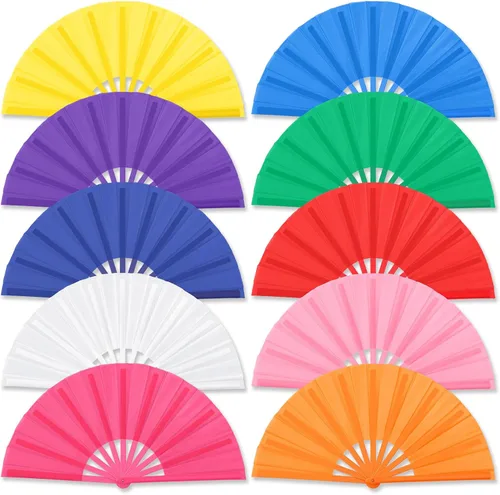 Miniatura 15 de Leinuosen 10 abanicos plegables chinos grandes para baile de línea, abanicos de mano plegables de 13 pulgadas para botas rave popping clacking