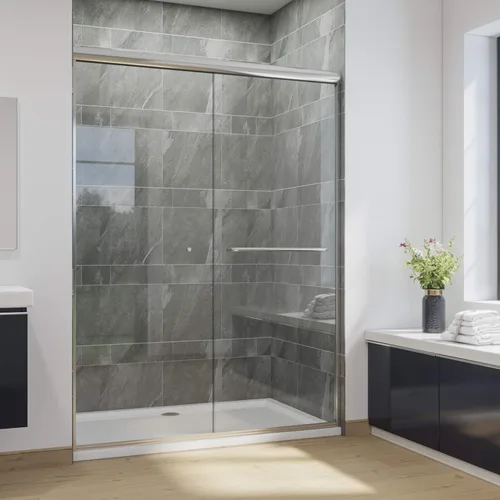 Miniatura 31 de SUNNY SHOWER Puerta de ducha semi sin marco de 60 pulgadas (ancho) x 72 pulgadas (alto), puerta de regadera de vidrio deslizante doble, recinto