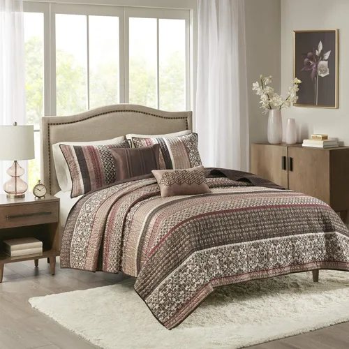 Miniatura 16 de Madison Park - Juego de colchas de lujo con diseño de rayas jacquard - para todas las estaciones, colcha de cama ligera, fundas, almohada Azul