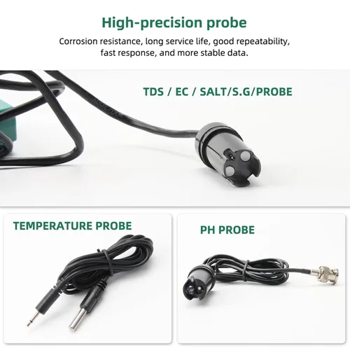 Miniatura 9 de Monitor de pH 6 en 1 Sal Temp S.G TDS EC Probador de calidad de agua, monitor continuo de pH Medidor PPM para acuarios, hidroponía, tanques