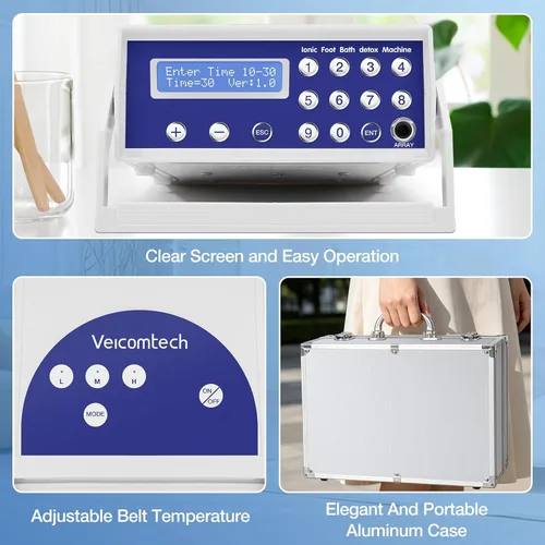 Miniatura 9 de veicomtech Máquina de desintoxicación de baño de pies iónico, máquina de desintoxicación de pies 2 en 1, spa iónico para pies con pulsera, cinturón