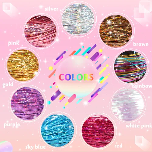 Miniatura 7 de Paquete de 12 extensiones de cabello de oropel con clip, 24 pulgadas, accesorios para el cabello de hada brillante para niñas y mujeres, fiesta