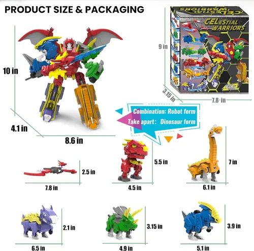 Miniatura 5 de Wenbeier Juguetes de robot dinosaurio 6-en-1, juguetes de robot transformables, juguetes para desmontar que incluyen 6 figuras de acción