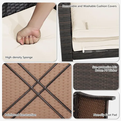 Miniatura 9 de COSTWAY Juego de 5 muebles de ratán para patio, sillas de sofá acolchadas con otomanas y mesa auxiliar, juegos de conversación de mimbre al aire