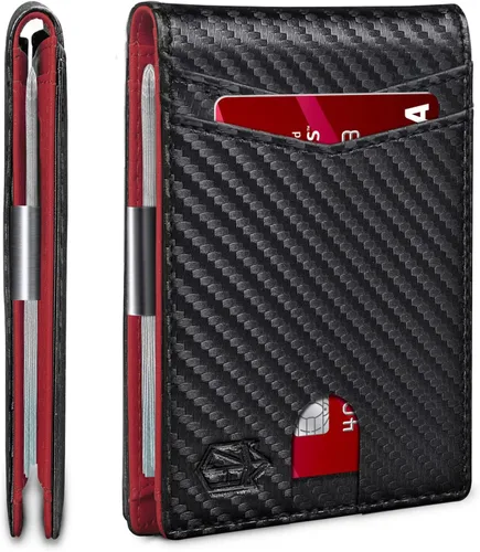 Zitahli - Carteras delgadas con clip para dinero para hombre, tarjetero minimalista, de cuero, plegable, con bloqueo RFID, cartera de bolsillo con