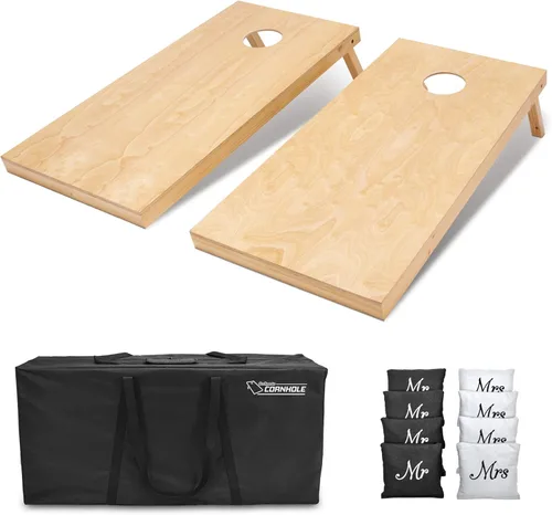 Miniatura 13 de GoSports 4 ft x 2 ft Regulation Size Wooden Cornhole Boards Set with Natural Wood Stain Finish - Includes Carrying Case Sin bolsas de frijol