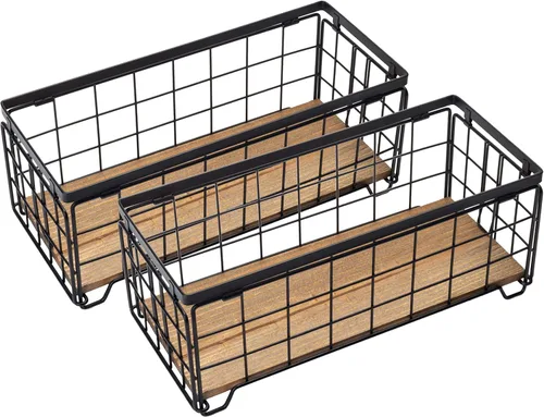 Miniatura 8 de Cesta de almacenamiento de alambre de metal, soporte para rollo de papel higiénico, base de madera, caja de decoración de encimera, estante de Crema