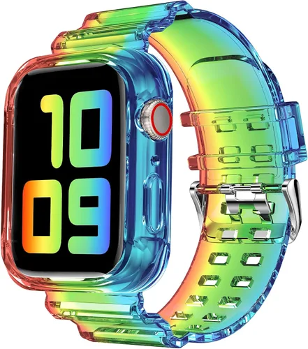 DABAOZA - Correa compatible con Apple Watch de 49 mm, 46 mm, 45 mm, 44 mm, 42 mm, 41 mm, 40 mm, 38 mm, con protector, correa de TPU brillante para
