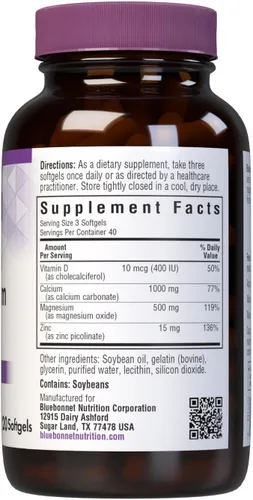 Miniatura 2 de Bluebonnet Nutrición Calcio Magnesio Zinc Plus Vitamina D3, 1000 mg de Calcio, 500 mg de Magnesio y 15 mg de Zinc, 400UI de Vitamina D3, Para Huesos