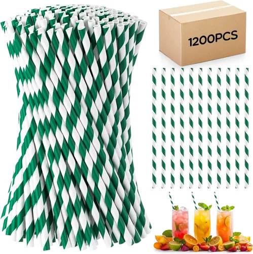Eaasty 1200 Pcs Biodegradable Colored Paper Straws Bulk Disposable Striped Assorted Colors Drinking Paper Straws for Summer Juice, Shakes,
