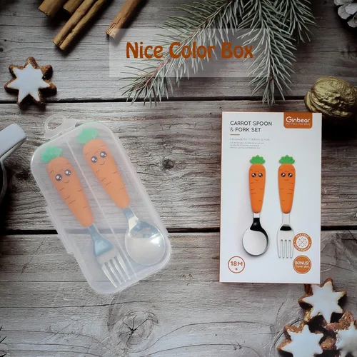 Miniatura 8 de Ginbear Utensilios para niños pequeños con estuche, cucharas y tenedores no tóxicos para niños a partir de 18 meses, bonito juego de cubiertos
