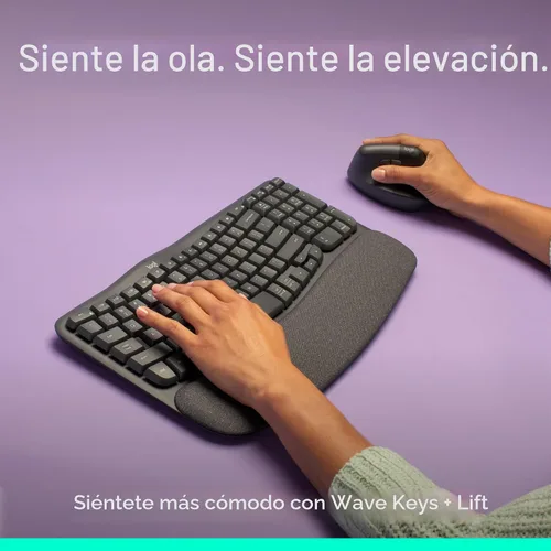 Miniatura 2 de Logitech Wave Keys & Lift - Combo ergonómico de teclado y mouse inalámbricos, con reposamanos acolchado, fácil de cambiar, Bluetooth, para sistema