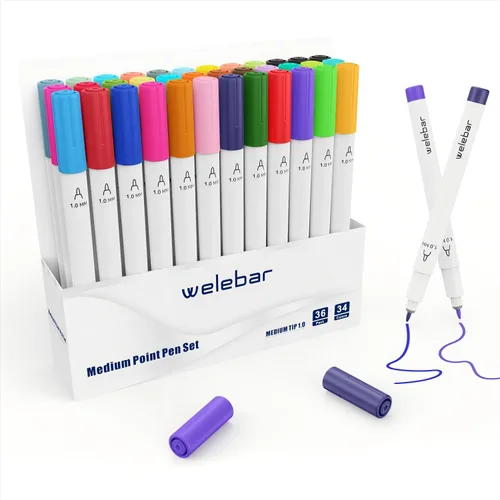 Bolígrafos de punta media 1.0 compatibles con Cricut Joy/Xtra, paquete de 36 rotuladores surtidos para dibujar, escribir, manualidades 1.0Tip