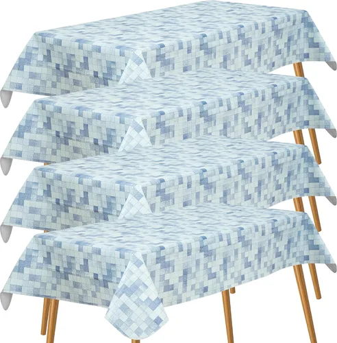 Miniatura 23 de FIFTY FEET Mantel rectangular de 84 x 60 pulgadas, mantel de vinilo con respaldo de franela para mesas rectangulares, impermeable, a prueba