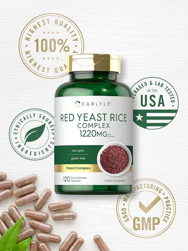 Miniatura 5 de Carlyle Complejo de arroz de levadura roja 1220 mg 120 cápsulas con policosanol Suplemento sin OMG y sin gluten