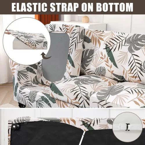 Miniatura 4 de SearchI - Funda de sofá elástica con estampado floral, 4 piezas, incluye 3 fundas de cojín independientes, protector lavable para muebles de sala