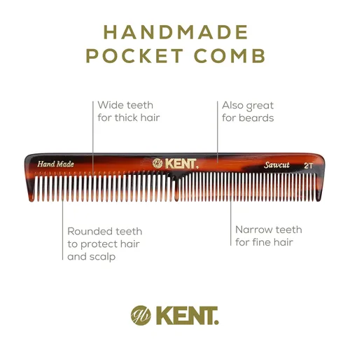 Miniatura 4 de Kent 2T - Peine de dientes finos y anchos para hombres, peine pequeño para barba y bigote, peinado diario y peinetas de aseo para hombre, corte