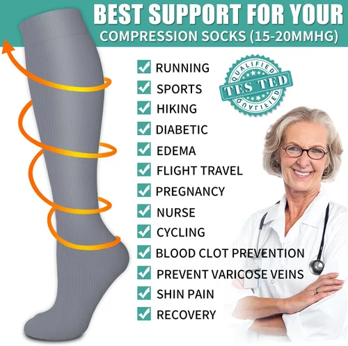 Miniatura 15 de Paquete de 3 pares de calcetines de compresión médica para mejorar la circulación de mujeres y hombres, para correr, hacer deporte y amamantar