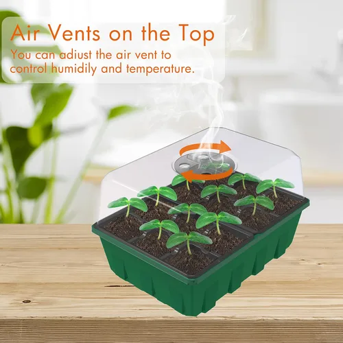 Miniatura 4 de Gardzen Juego de 10 propagadores de jardín, kits de bandejas de semillas negras con 120 celdas, bandejas de inicio de semillas con cúpula y base