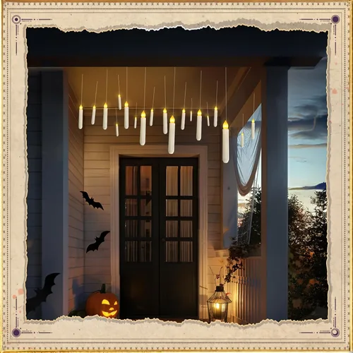 Miniatura 9 de Homemory Vela Flotante con Control Remoto de Varita, 12 Piezas Candelabros Mágicos Decoraciones de Bruja, Velas Cónicas Amarillas Cálidas Sin Llama