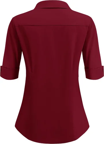Miniatura 3 de HOTOUCH Camisas básicas con botones para mujer, manga 34, elásticas, con botones, camisa de vestir ajustada para camarera