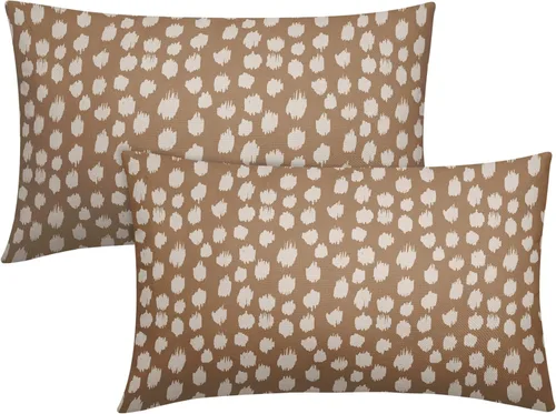 Miniatura 61 de Fundas de almohada marrón y blancas de 18 x 18 pulgadas, juego de 2 almohadas boho grises con lunares, fundas de almohada modernas estampadas