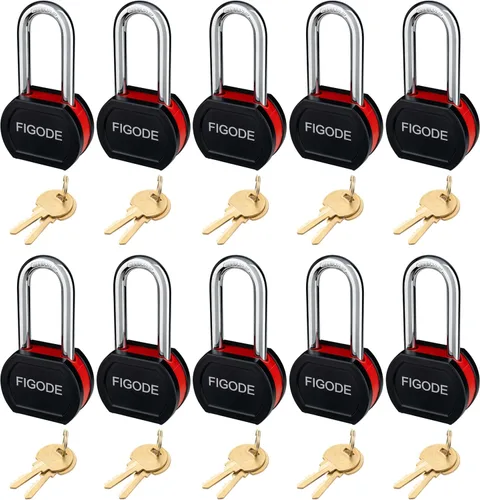 Miniatura 9 de FIGODE Candado de acero sólido cubierto negro con llave, cerradura resistente de alta seguridad, 2-3/4 pulgadas de ancho, grillete de acero
